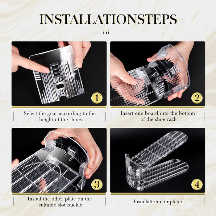 Shoe Slots Organizer 12 Pack - Shoe Stacker,3 Levels Adjustable,Space Savers 50%,Double Layer Holders for Closet (Transp