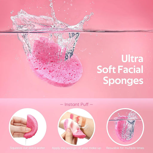 50-Count Compressed Facial Sponge for Daily Facial Cleansing and Exfoliating, 100％ Natural Cosmetic Spa Sponges for Make