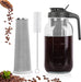 Cold Brew Coffee Maker, 64 oz Mason Jar Pitcher with Stainless Steel Filter, Pour Spout Handle Lid, Airtight & Leak-Proo