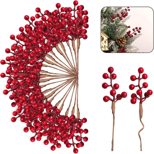 50-Pack Christmas Tree Decorations 6.5" Red Berry Stems Ornaments