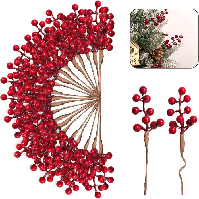 50-Pack Christmas Tree Decorations 6.5" Red Berry Stems Ornaments