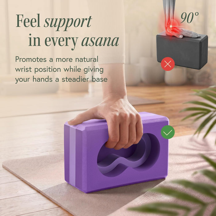 Yoga Blocks Wrist Support; Yoga Blocks 2 Pack with Knee Pads and Strap to Put Less Weight on Wrists; Durable, Versatile 
