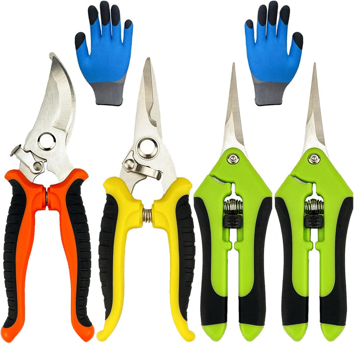 Pruning Shears, 5 Pack Garden Shears with Gardening gloves, Clippers Handheld, Stainless Steel Garden Snips, Pruners for