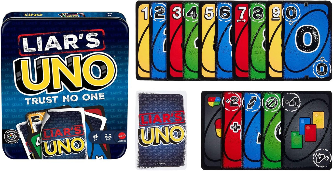 Liar’s UNO Card Game in Storage Tin,Ages 7+, 2-6 Players