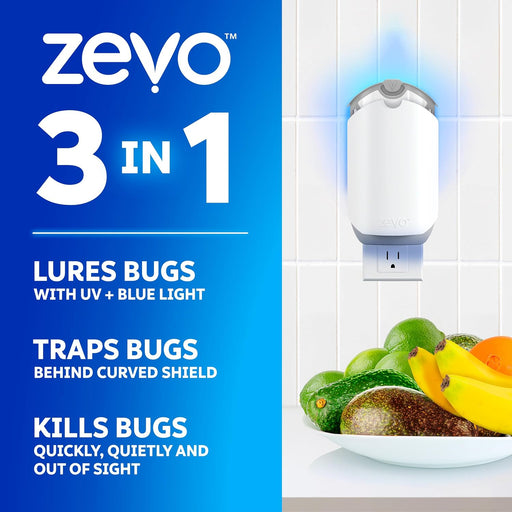 Zevo Flying Insect Trap for Fruit Flies & Gnats, 1 Plug-in Base & 1 Refills