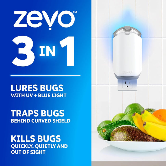 Zevo Flying Insect Trap for Fruit Flies & Gnats, 1 Plug-in Base & 1 Refills