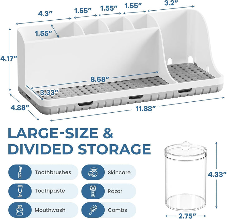 Bathroom Counter Organizers and Storage with 3 PCS Qtip Holder (White)