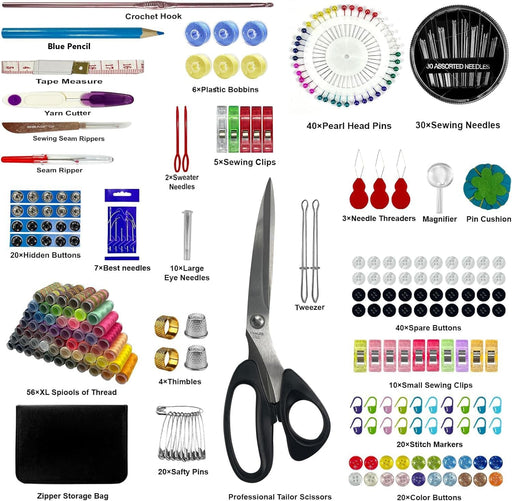 305Pcs Sewing Kit for Adults, 56Color Thread Spools, Portable Needle and Thread Kit for Sewing, with Scissors and Access
