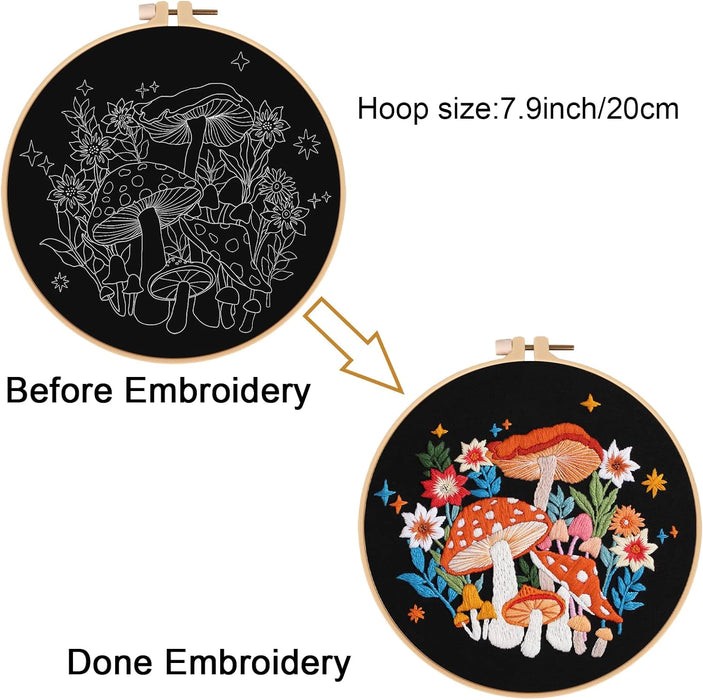 Mushroom Embroidery Kit for Beginners, DIY Adults Needlepoint