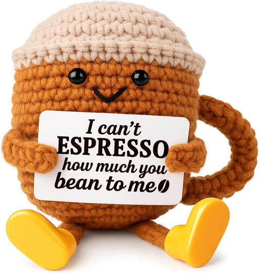 Birthday Gift for Her Him Women Men Girlfriend Boyfriend, Positive Crochet Espresso Cup, Cute Small Coffee Lover Gift for Best Friend Couple Wife Husband Mom