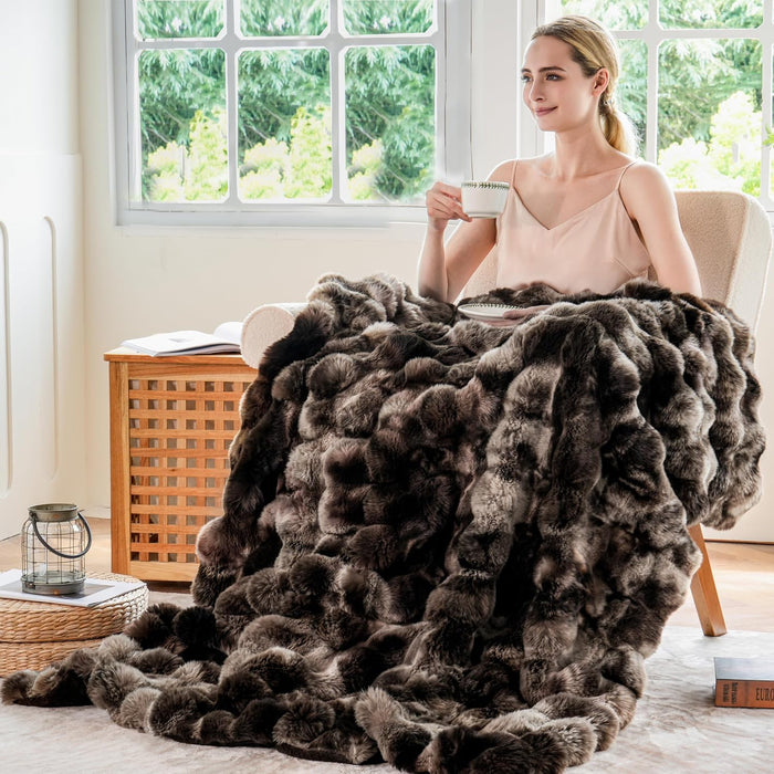 Fluffy Faux Fur Throw Blanket for Couch, Soft Plush Thick Cozy Fuzzy Luxury Minky Bubble Blanket for Home Living Room Decor Gift for Women, Tie-dye Coffee, 50" x 60", 1100GSM