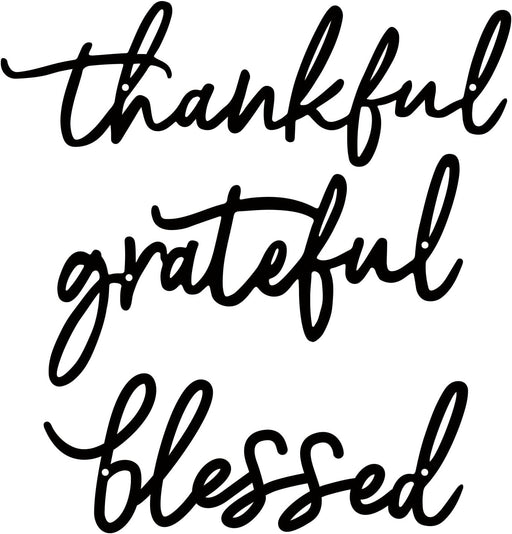 Thankful Grateful Blessed Letter Sign Metal Wall Decor, 3 Piece Black Letters Wall Art for Bathroom Bedroom Metal Words Wall Decor for Home Decor