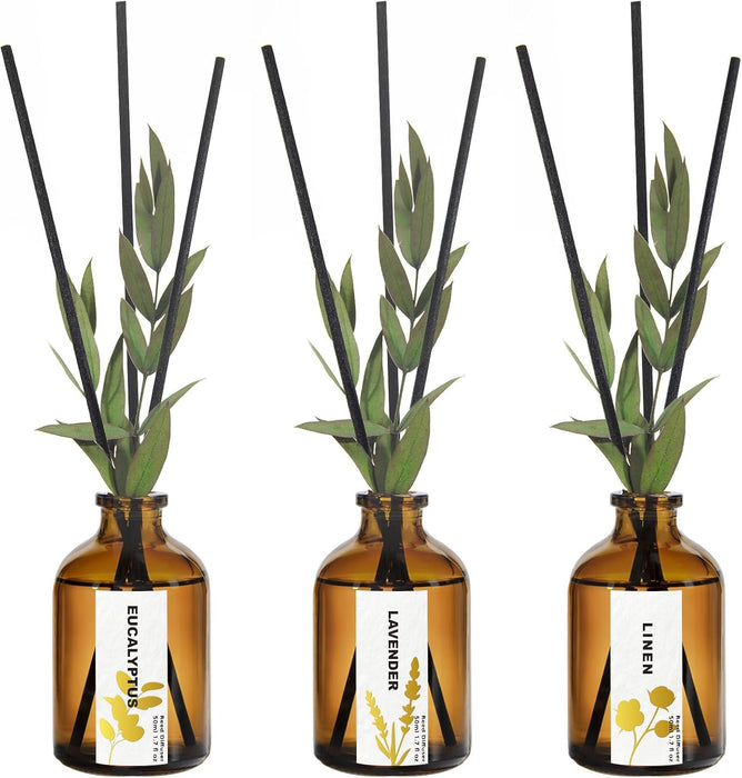 Reed Diffuser Set, Eucalyptus, Linen, Lavender, Oil Diffusers with Sticks