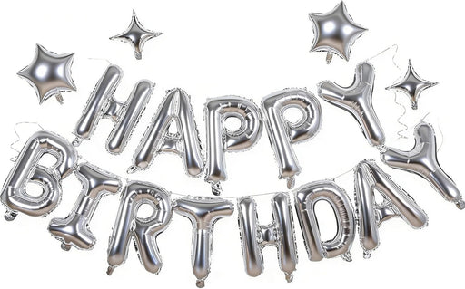 Silver Happy Birthday Balloons Banner Sign Mylar letter Party Decoration