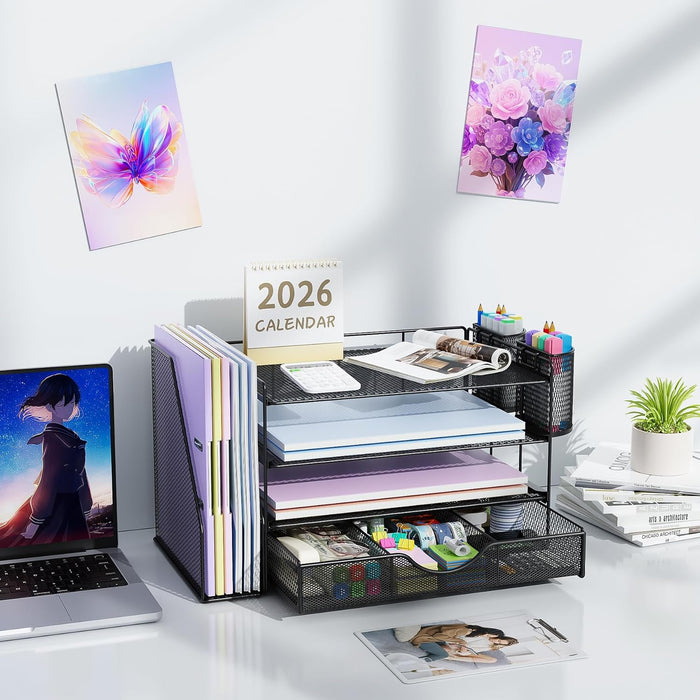 Metal Mesh Desk Organizers and Accessories with File Holder