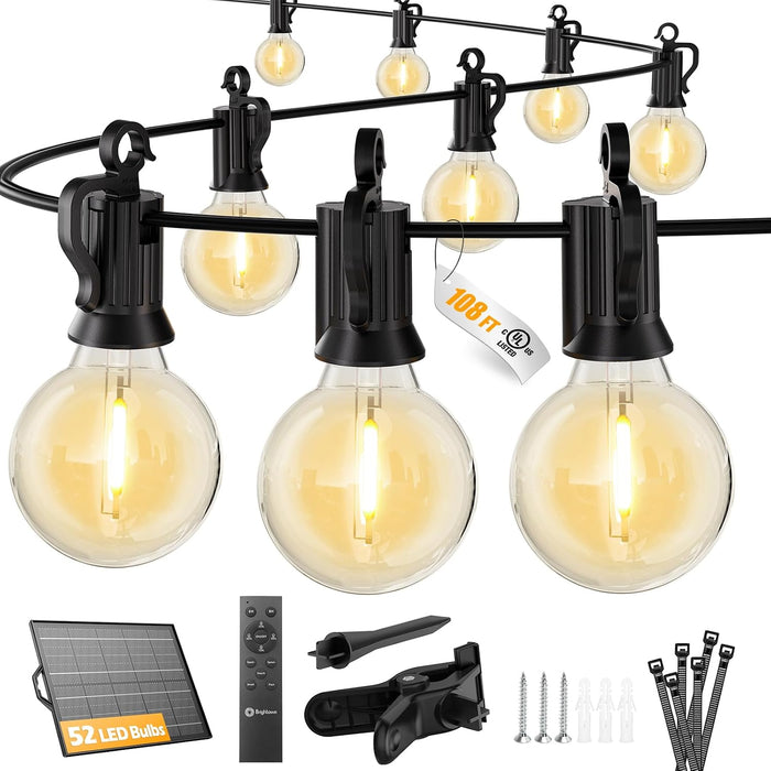 108FT 52LED Solar String Lights Outdoor with Remote & USB Port