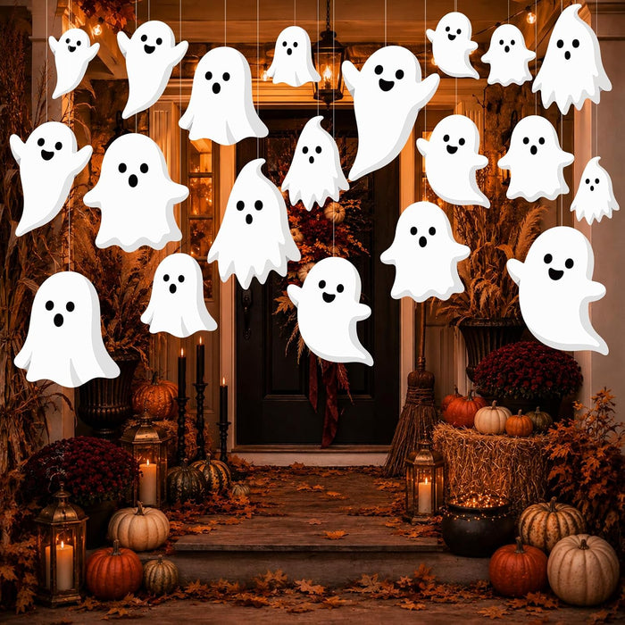 20Pcs Large Halloween Ghost Hanging Ornament Decor Ghost Party Banner