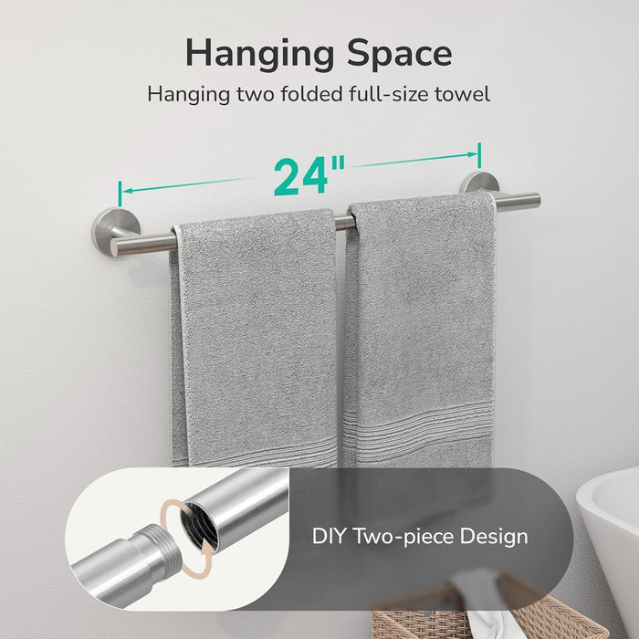 Brushed Nickel Towel Bar, 24-Inch Towel Racks for Bathroom