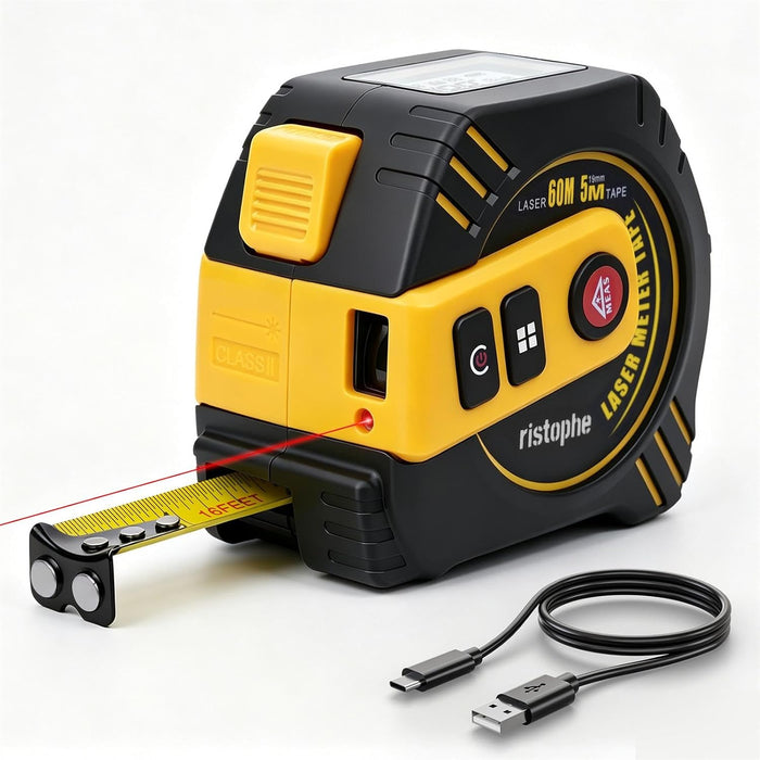 2-in-1 Laser Tape Measure, 197Ft Rechargeable Laser Measuring Tool & 16Ft Measuring Tape with LCD Display - Pythagorean, Area, Volume Digital Tape Measure for Construction & DIY (M/in/Ft)