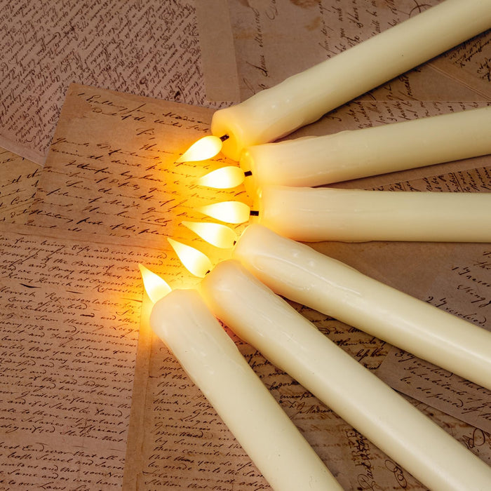 Real Wax LED Flameless Taper Candles with Remote Timer, 9.6 Inches Ivory Fake Candlesticks, Dripless Battery Operated Window Candle with 3D Flickering Flame for Fireplace Xmas Halloween