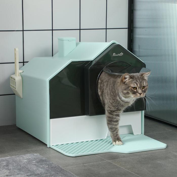 Hooded Cat Litter Box with Tracking Mat