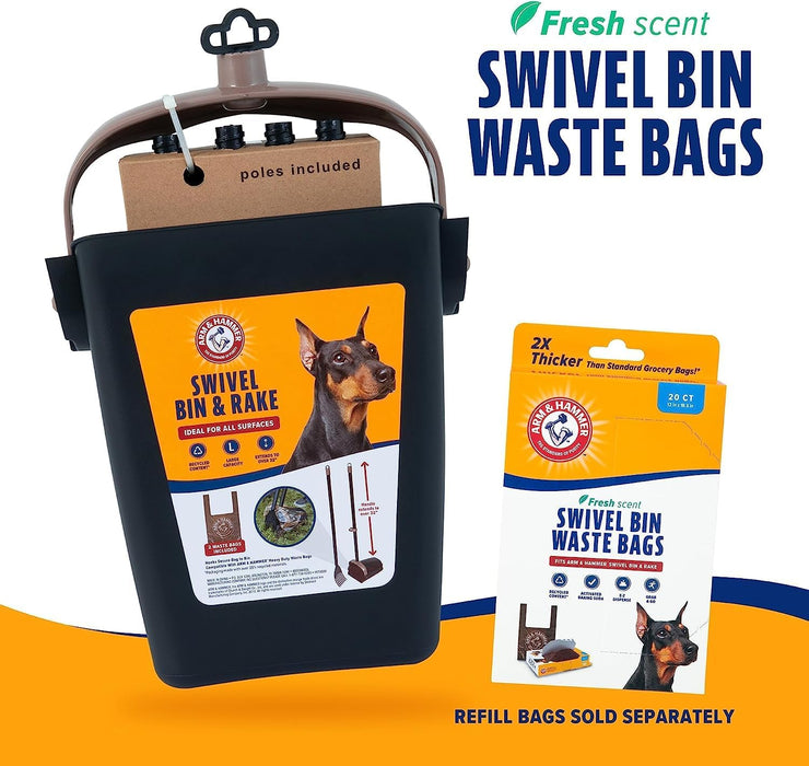 Swivel Bin & Rake Dog Pooper Scooper, Includes 2 Waste Bags