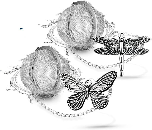 2pcs Tea Infuser,Loose Leaf Tea Steeper Tea Strainer with Charm Handmade Dragonfly Butterfly Pendant Tea Ball Tea Filter