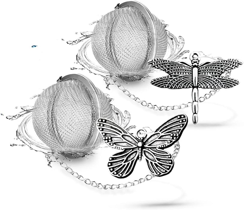 2pcs Tea Infuser,Loose Leaf Tea Steeper Tea Strainer with Charm Handmade Dragonfly Butterfly Pendant Tea Ball Tea Filter