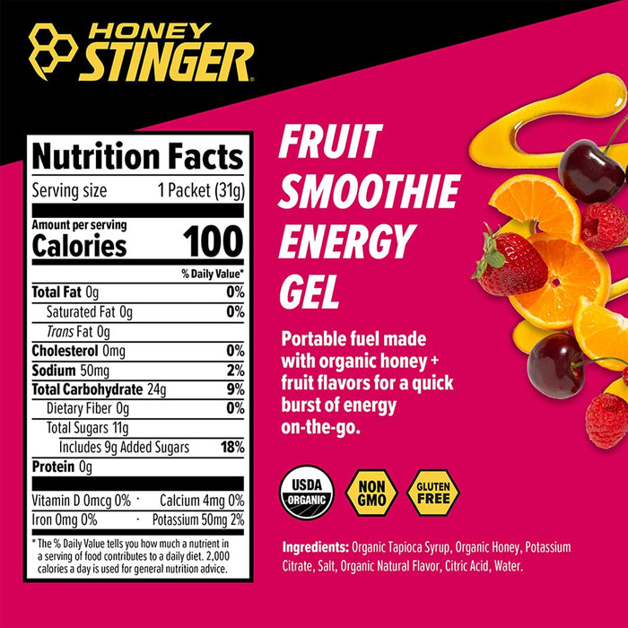 Organic Fruit Smoothie Energy Gel, Gluten Free & Caffeine Free, for Exercise, Running and Performance, Sports Nutrition 