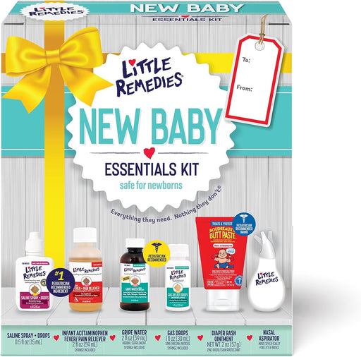 New Baby Essentials Kit with Saline Nasal Spray, Diaper Rash Cream, Gas Relief Drops, Gripe Water & More, Safe for Newbo
