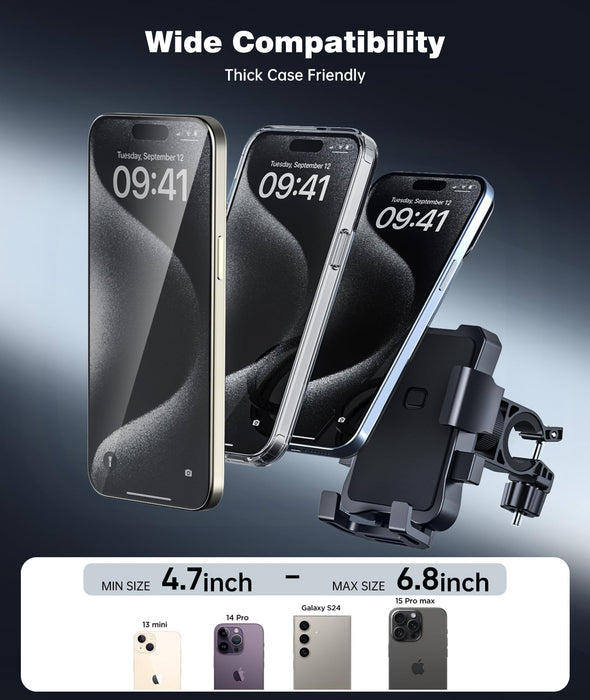Bike Phone Holder Mount, Secure Handlebar Phone Mount Holder for Bike and Motorcycle, Suitable for iPhone and 4.5-6.8" S