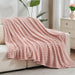 Fleece Ribbed Cozy Throw Blanket for Couch, Pink, 50"x60"