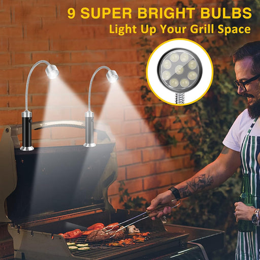 Barbecue Grill Lights, Grilling Gifts for Men Dad, BBQ Grill Accessories for Outdoor, Grill Lamps with Magnetic Base, Super Bright LED, 360 Degree Flexible Gooseneck, Stocking Stuffers, Pack of 2