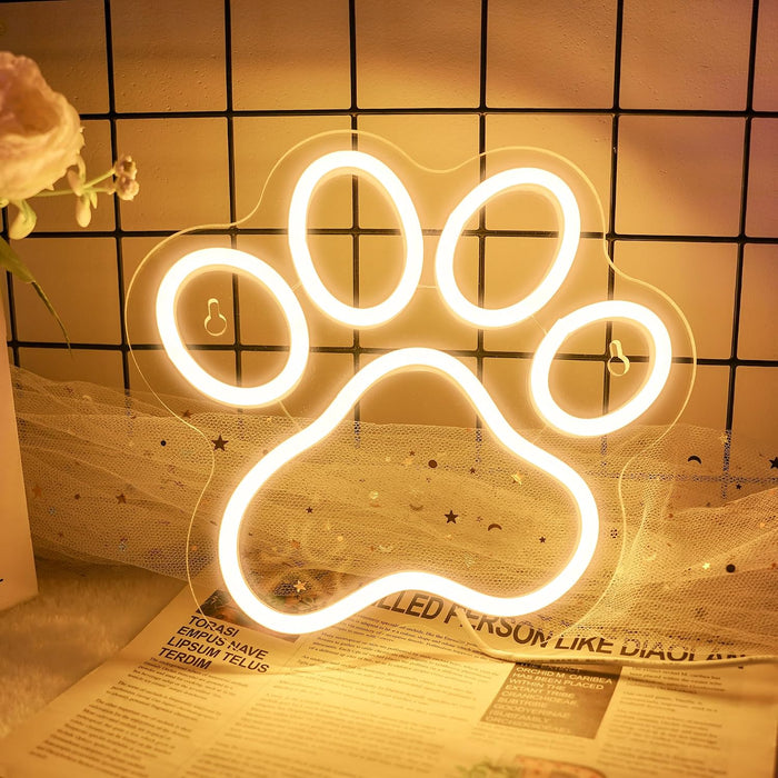 Dog Cat Paw Neon Sign for Wall Decor, Warm White Puppy Foot Print LED Signs