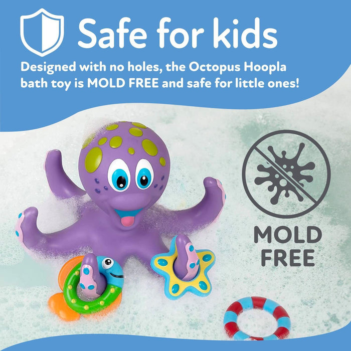 Floating Octopus with 3 Hoopla Rings - Baby & Toddler Bath Toy - No Hole Design Keeps Moisture Out - Fine Motor Skills -