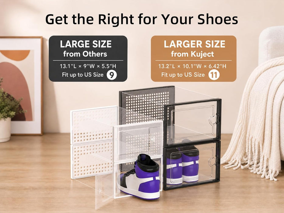 X-Large Shoe Storage Boxes 12 Pack, Clear Stackable Shoe Organizer