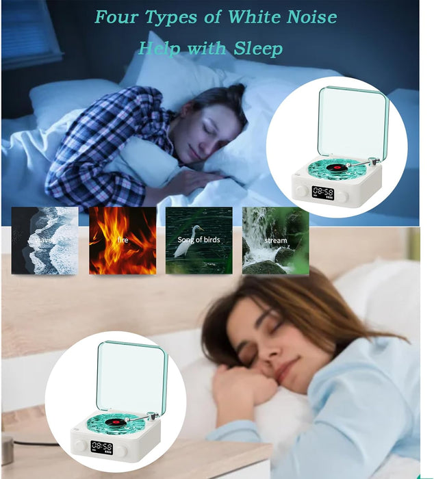The Waves Vinyl Player, Waves Bluetooth Speaker, Portable Vintage Vinyl Speaker with Adjustable Light and Time for Bedroom, Party, White