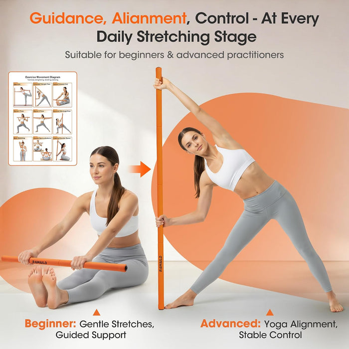 Yoga Stick, Upgraded 5ft Sturdy Steel Mobility Stick, Adjustable Exercise Equipment for Stretching, Flexibility & Balanc