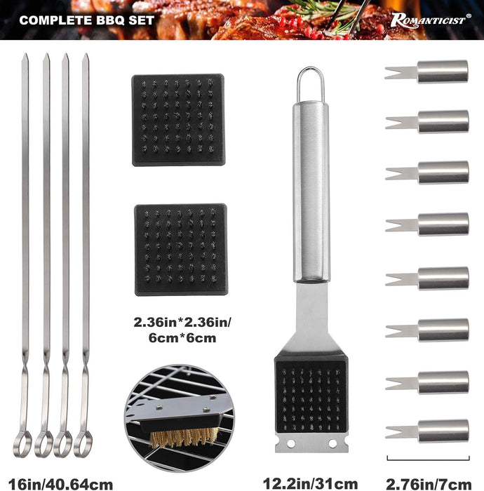 23pcs Must-Have BBQ Grill Accessories Set with Thermometer in Case - Stainless Steel Barbecue Tool Set with 2 Grill Mats for Backyard Outdoor Camping - Father's Day Best Barbecue Gift