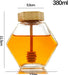 1PC 380ml Clear Glass Refillable Hexagon Shape Honey Pot Jar with Wooden Dipper Sticks and Lid Syrup Dispenser Container Empty Bottle Food Storage for Home Kitchen