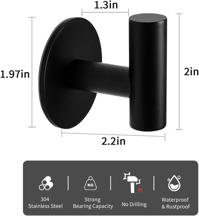 Matte Black Self Adhesive Stainless Steel Towel Hook (2-Pack)