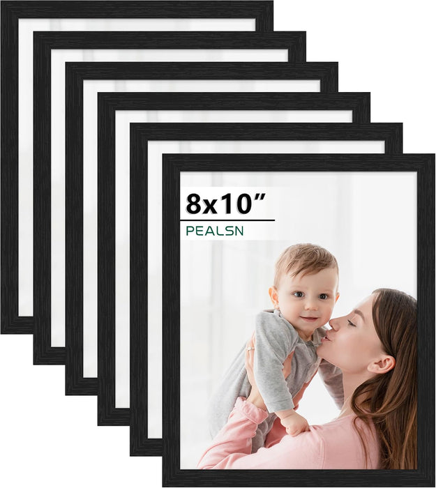 8x10 Picture Frame Set of 6, Wall or Tabletop, Black Woodgrain