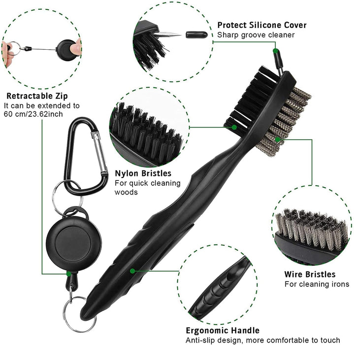Golf Towel Kit, Foldable Divot Tool with Magnetic Ball Marker & Club Groove Cleaner Brush, Microfiber Waffle Golf Towel with Clip,Golf Accessories Men & Women