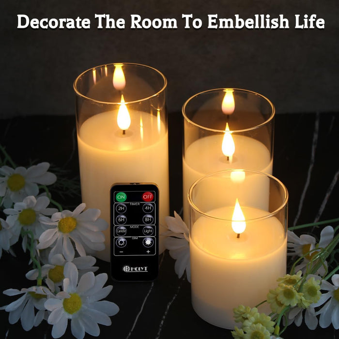 Glass Rechargeable LED Flickering Flameless Candles with Remote and Timer