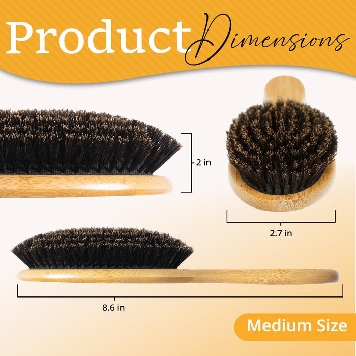 100% Boar Bristle Hair Brush Set, Medium, for Thin and Fine Hair