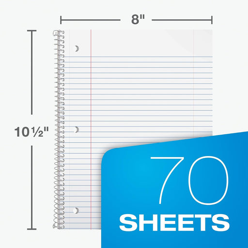 Spiral Notebooks, 12 Count Bulk Pack, 1 Subject, College Ruled Notebooks for School, 8 x 10.5 Inches, 70 Sheets, Assorte