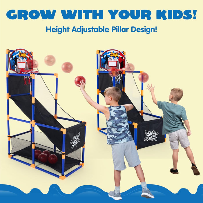 Arcade Basketball Game Set with 4 Balls and Hoop for Kids 3+ Years Old Indoor Outdoor Sport Play - Easy Set Up - Air Pum
