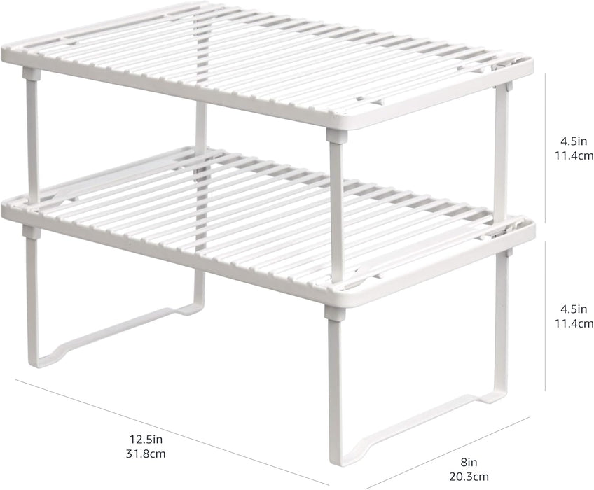 Space-Saving Stackable Metal Kitchen Cabinet Organizer Shelves for Dishes, Pantry Organization, 12.5" L x 8" D x 4.5" H, Set of 2, White