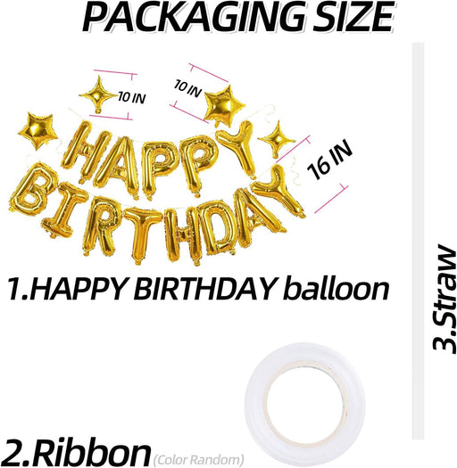 Gold Happy Birthday Balloons Banner Sign Mylar letter Party Decoration