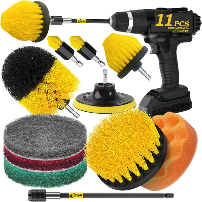 11 Piece Drill Brush Attachment Set Scouring Pads Power Scrubber Brush Scrub Pads for Bathroom Surfaces, Floor, Tub, Shower, Grout, Tile, Corners,Cleaning Brush